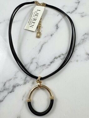 Lauren Ralph Lauren
Gold-Tone & Leather Ring Triple-Cord Pendant Necklace